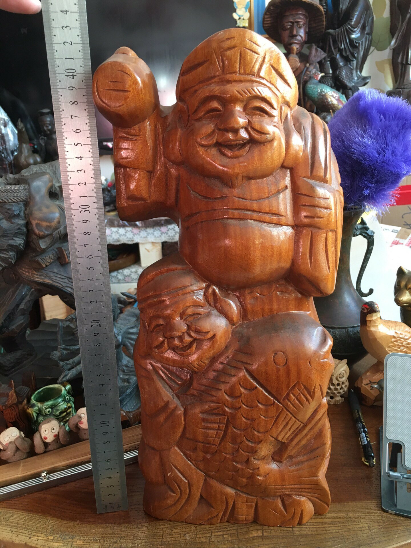 日本福神系列之大黑天和惠比壽組合木雕，財神之首，題材少見，純