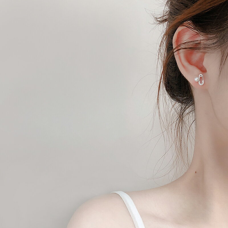 珍珠耳釘女999純銀別針鑲鉆耳環創意個性養耳防過敏耳飾品