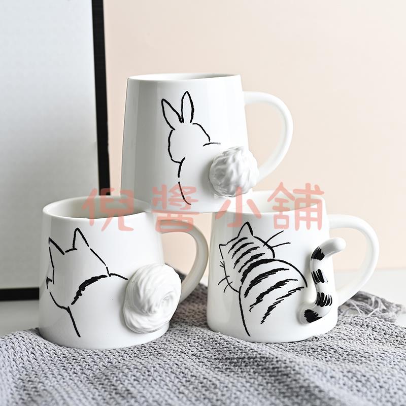 馬克杯日本創意小貓陶瓷馬克杯小兔子咖啡杯早餐牛奶杯水杯【倪醬小鋪】