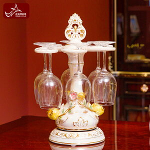 花狐貍 歐式高腳杯架 倒掛家用紅酒杯懸掛架可旋轉擺件客廳裝飾品