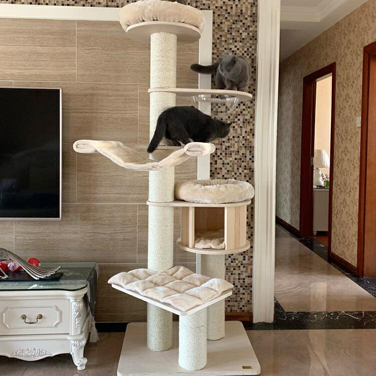 貓跳台 凱瑞catry大型實木貓爬架木質豪華劍麻通天柱太空艙貓窩貓樹一體