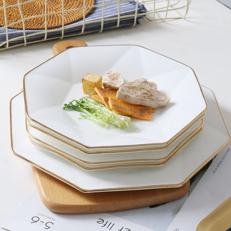 6只裝歐式金邊西餐盤子菜盤家用創意碟子套裝景德鎮骨瓷碟子餐具
