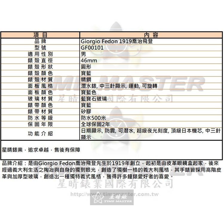 點數9%★GiorgioFedon1919手錶,編號GF00101,46mm寶藍圓形精鋼錶殼,寶藍色潛水錶, 中三針顯示, 運動, 可旋轉錶面,寶藍矽膠錶帶款,曠世鉅作!【APP下單享9%點數上限5000點】 8