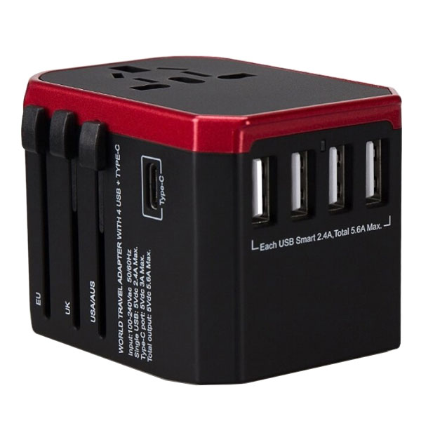 【旅行萬用轉接頭】萬用插頭 5.6A 快充 4USB孔 TYPE-C 全球通用 QC3.0 旅行萬用 送保護殼 延長2年保固 1