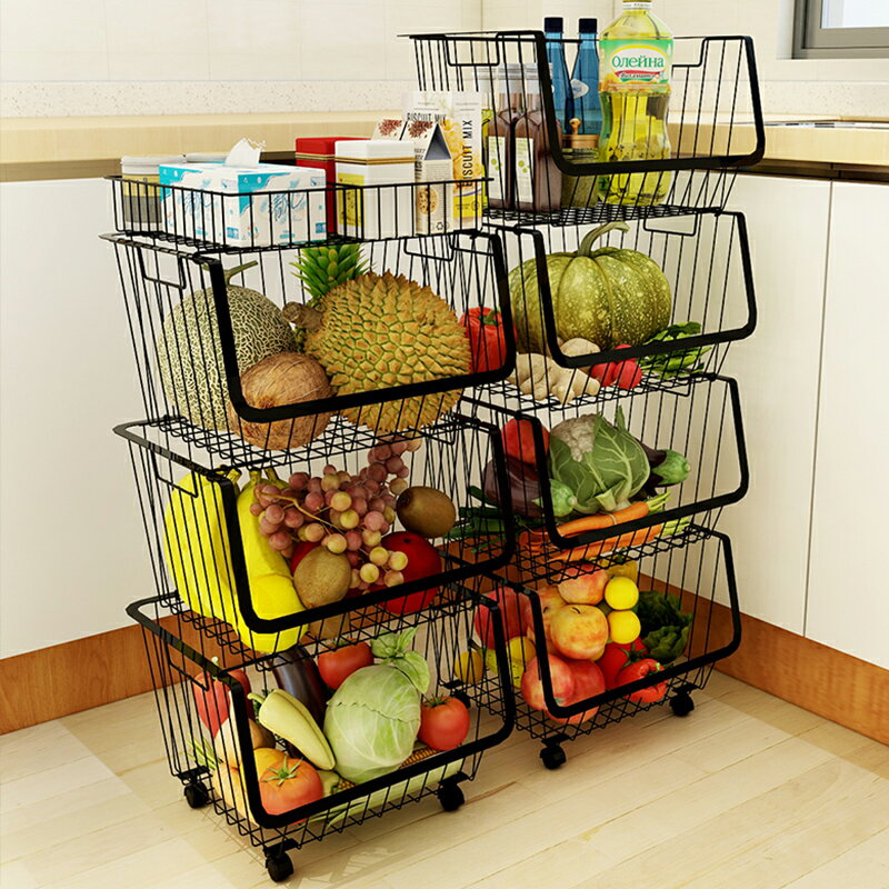 廚房蔬菜置物架收納筐果蔬籃水果廚籃家用多層功能落地式放菜架子