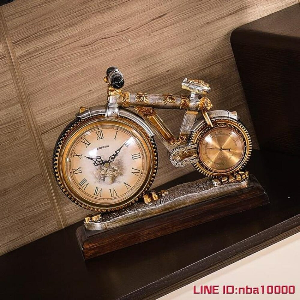 時鐘麗盛鐘表復古歐式座鐘客廳台鐘創意裝飾時鐘擺件工藝桌鐘帶溫度計 JDCY潮流站