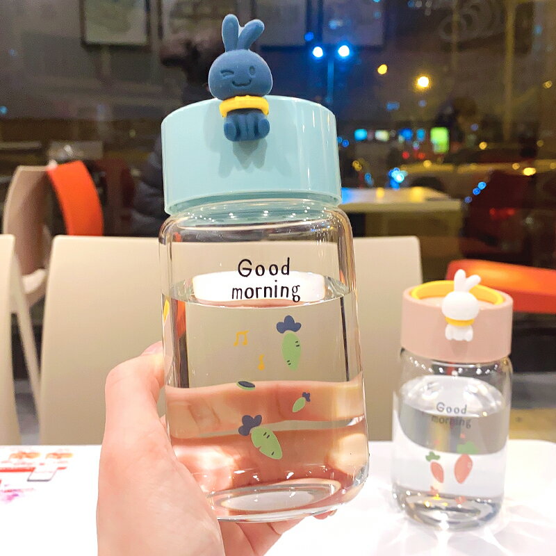 網紅少女玻璃水杯新款簡約創意可愛男女學生韓國清新耐熱隨手杯子