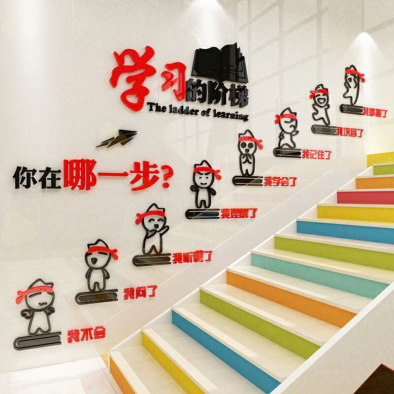 學習階梯墻貼紙教育機構輔導培訓班級文化墻面畫教室佈置樓梯裝飾