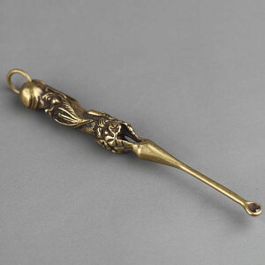 銅壽星老挖耳勺純實心黃銅掏耳勺仿古精工微雕銅件古玩銅器鑰匙扣1入