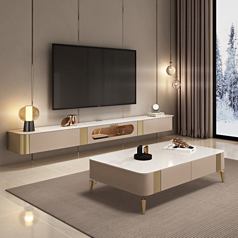 巖板懸空電視柜茶幾組合現代簡約小戶型客廳懸掛式電視機柜輕奢風