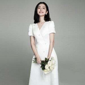 法式簡約輕婚紗新款新娘出門紗長款旅拍森系超仙緞面韓式禮服