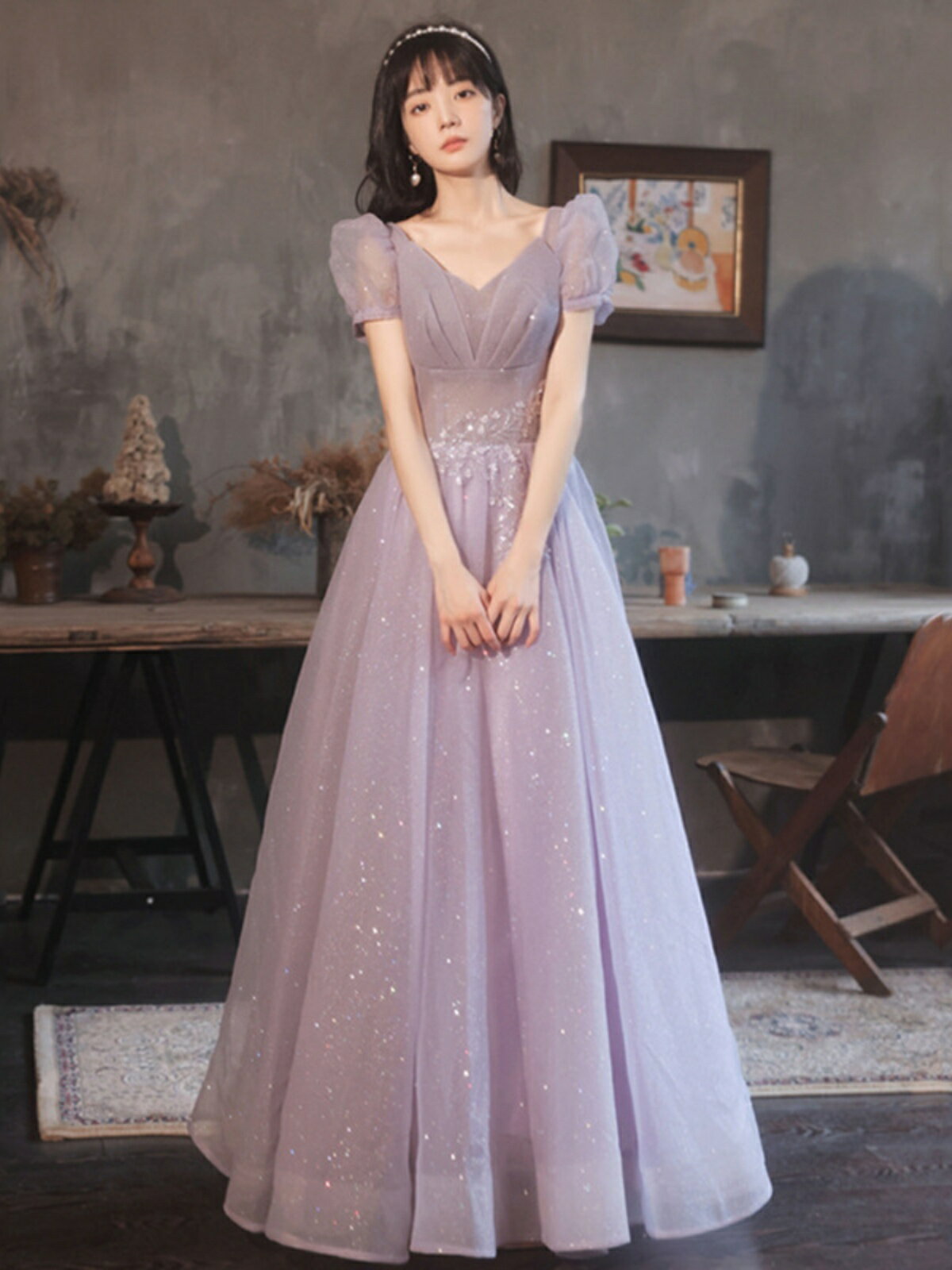 晚禮服連身裙 小個子晚禮服女高階感長款顯瘦氣質禮服裙輕奢小眾高階宴會主持人