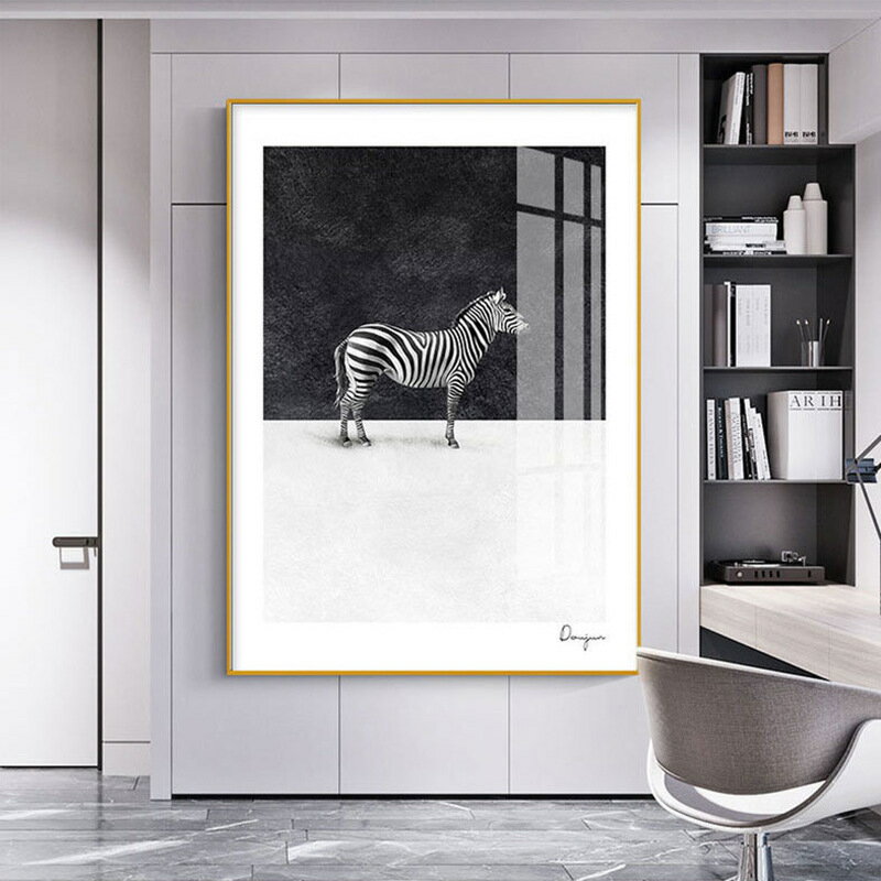 黑白斑馬北歐風格裝飾畫現代簡約輕奢掛畫過道走廊樣板房玄關壁畫