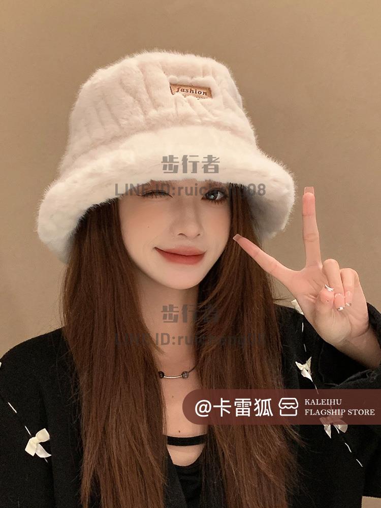 漁夫帽女加厚保暖毛絨帽子時尚百搭護耳大頭水桶盆帽【步行者戶外生活館】