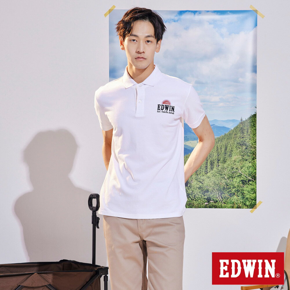 EDWIN 日落基本Basic短袖POLO衫-男款 米白色 #503生日慶