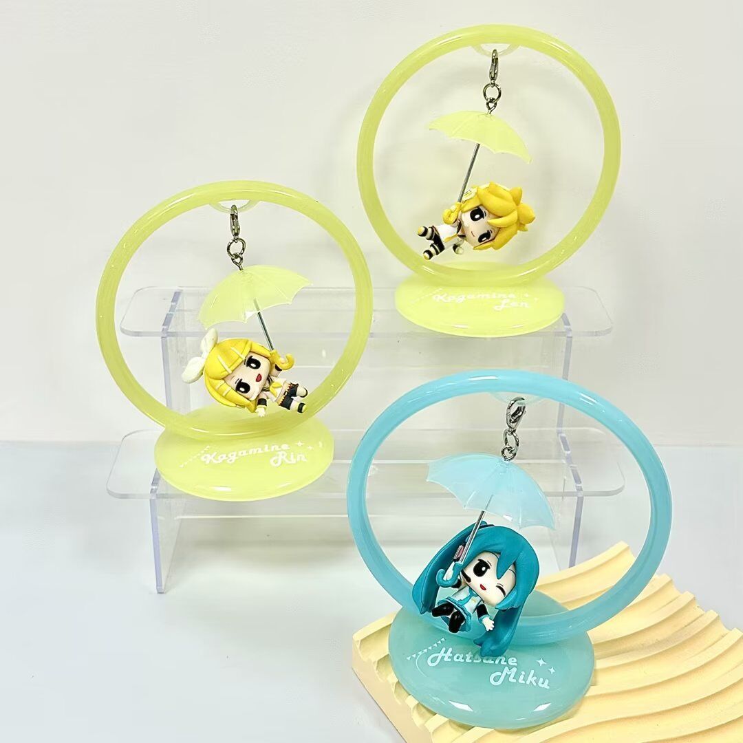 雲祥社3款 Q版雨傘初音未來 鏡音連 玲動漫手辦模型景品