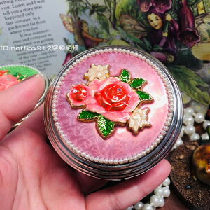 Vintage西洋復古玫瑰花首飾盒琺瑯手繪粉紅果綠簡約珠寶收納歐洲
