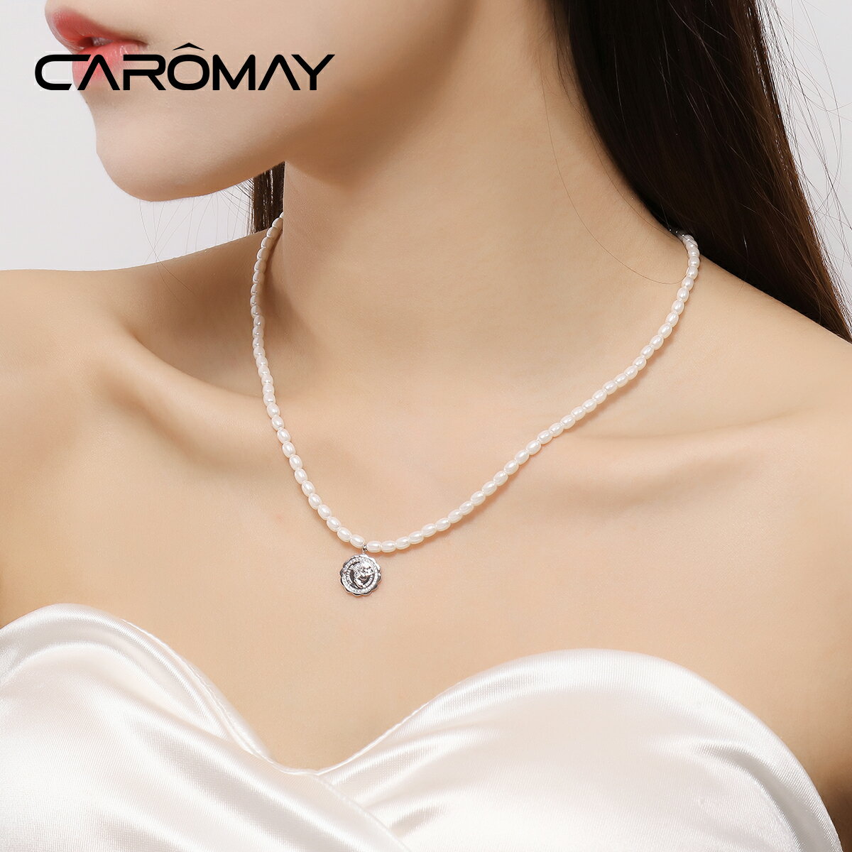 CAROMAY復古圓牌珍珠項鏈女高級設計感小眾頸鏈年新款鎖骨鏈