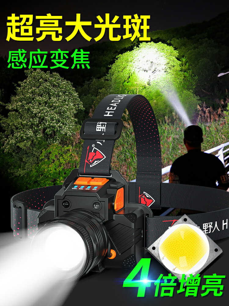 LED頭燈 LED頭燈超亮強光遠射頭戴式可充電手電筒夜釣魚感應變焦疝氣礦燈【MJ13948】