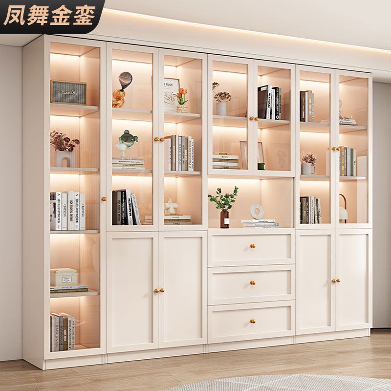實木書柜展示柜現代輕奢定制家用辦公室落地整墻書架一體組合書櫥