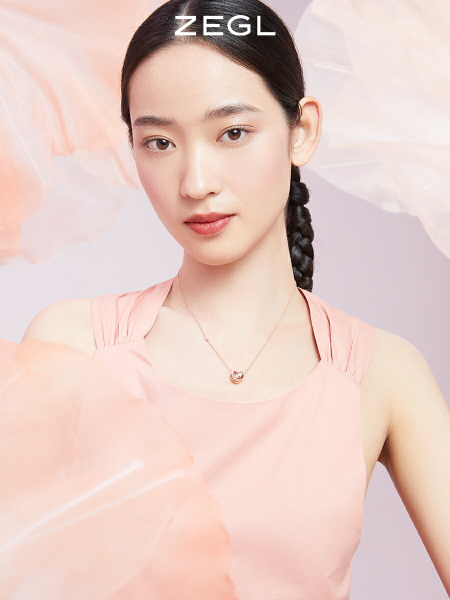 ZEGL設計師春日櫻花系列925純銀愛心項鏈女玫瑰金花朵鎖骨鏈配飾