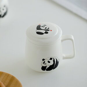 小熊貓陶瓷茶杯辦公室過濾泡茶杯家用白瓷茶杯茶水分離喝茶水杯