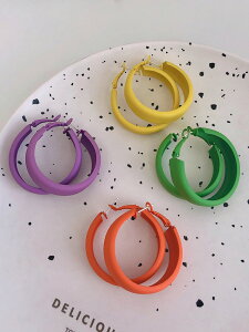 韓國清新甜美夏天款糖果黃色圓圈耳環2021新款潮簡約百搭氣質耳圈