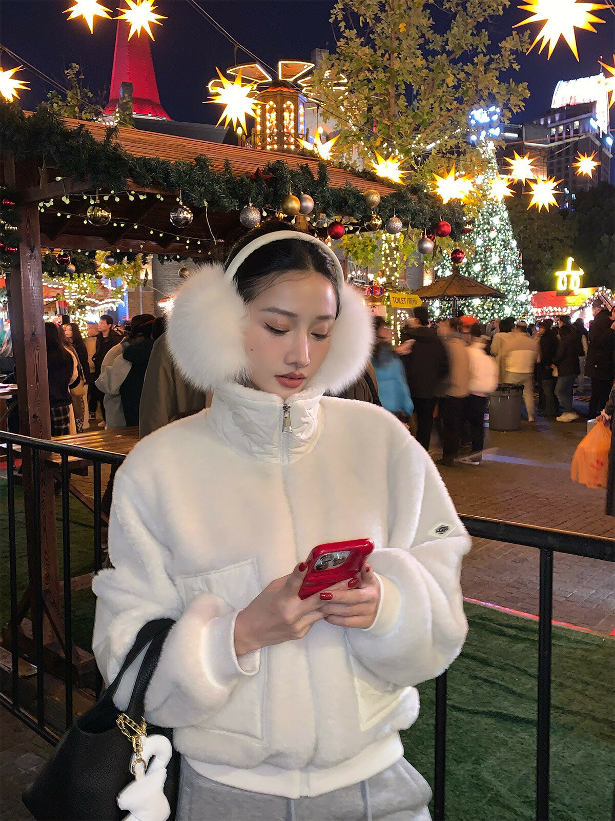 左邊女裝POLO領夾克寬松外套2024秋冬新款羊羔毛菱格短款棉服【雲木雜貨】