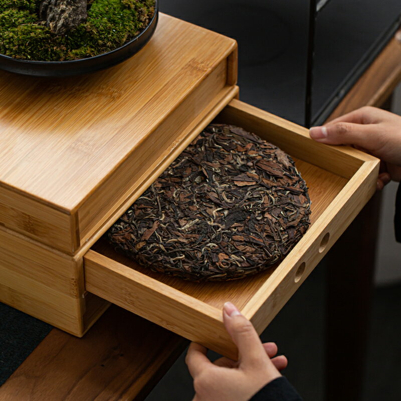 實木普洱茶餅盒抽屜式收納盒茶葉託盤存茶櫃多層茶倉分茶盒防潮