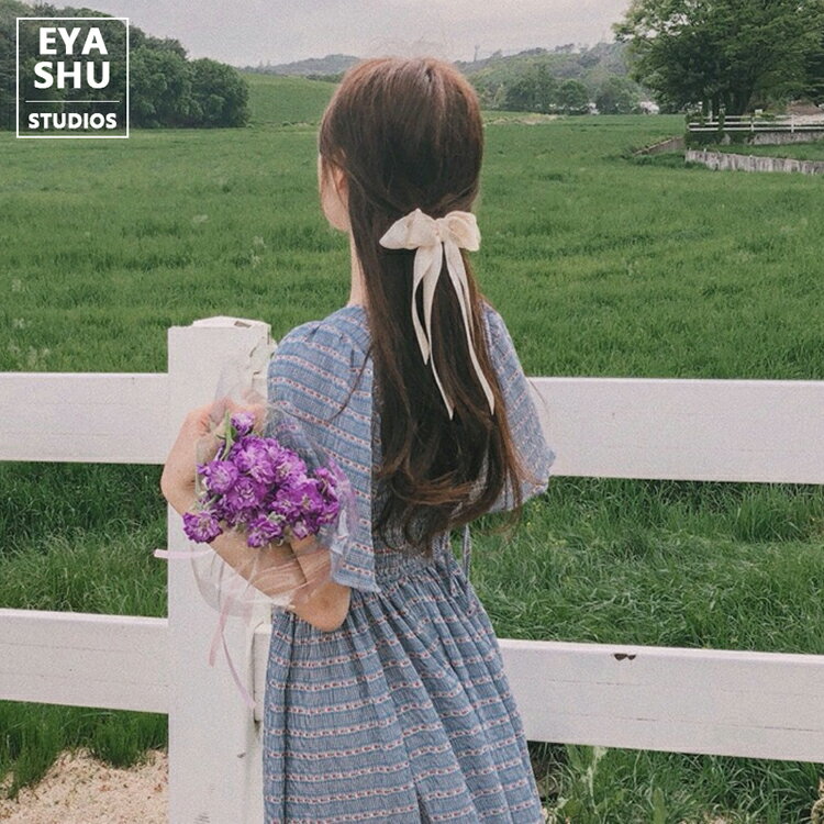 韓國chic復古慵懶風寫真超仙少女心蝴蝶結雙飄帶發夾頂夾馬尾夾子