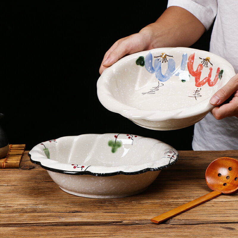 創意陶瓷和風湯碗10英寸加厚大碗深盤菜碗酸菜魚盆冒菜碗家用餐具1入