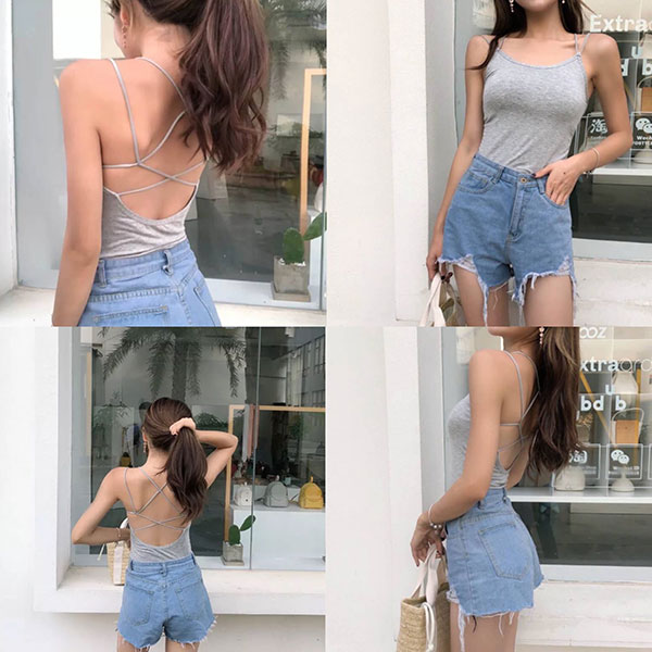 ANNAS 多色美背罩杯背心 長版美背爆乳胸墊細肩帶交叉露背條紋性感小可愛 顯瘦素面百搭彈性海邊比基尼 7