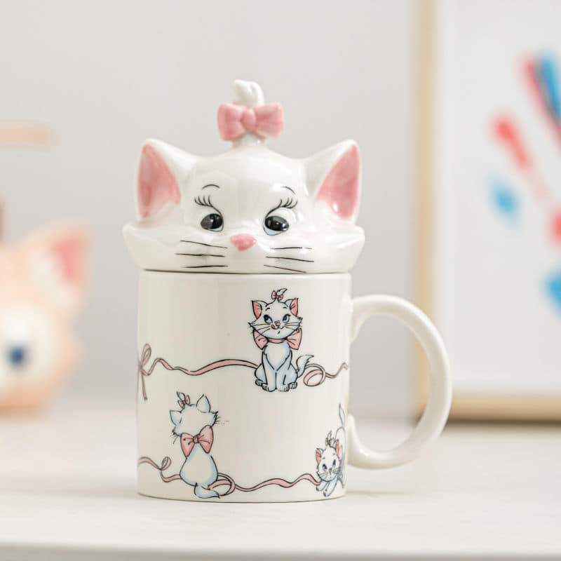 瑪麗貓帶蓋家用陶瓷牛奶杯
