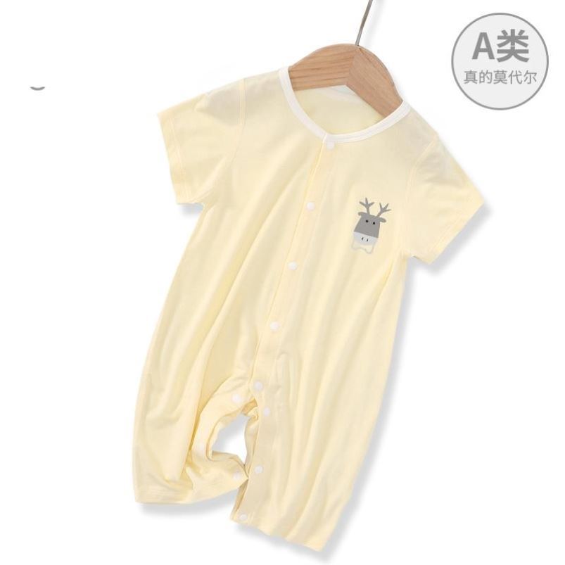 嬰兒連體衣莫代爾夏季短袖哈衣男女寶寶新生兒空調服睡衣薄款夏裝