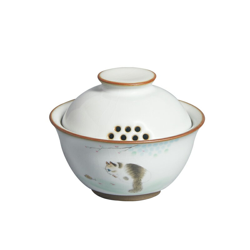 棲鳳居手工汝窯月白濾孔蓋碗家用陶瓷功夫茶具中式泡茶碗開片可養