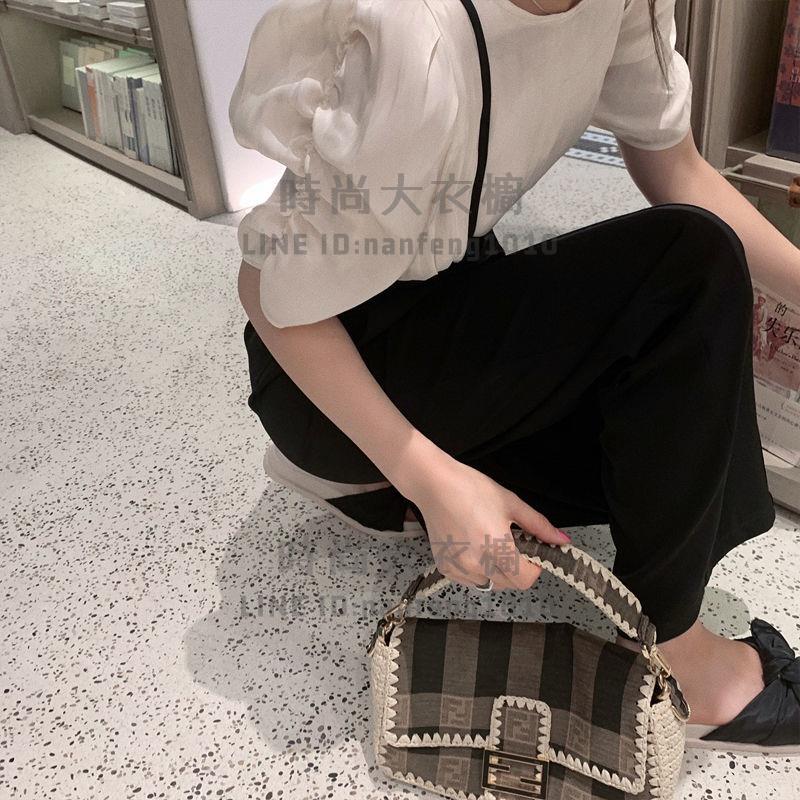 時尚套裝女短袖褲裝韓版氣質泡泡袖高腰背帶褲顯瘦兩件套【時尚大衣櫥】 6