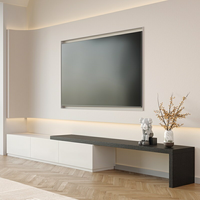 電視櫃現代簡約北歐大小戶型客廳可伸縮電視機櫃白色奶油風落地櫃電視櫃 儲物櫃 電腦櫃 收納櫃