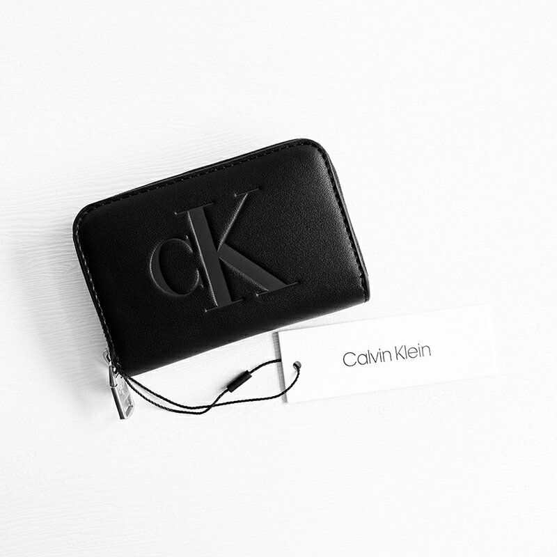 美國百分百【全新真品】Calvin Klein 皮夾 logo 真皮 專櫃精品 CK 零錢包 黑色 CH86