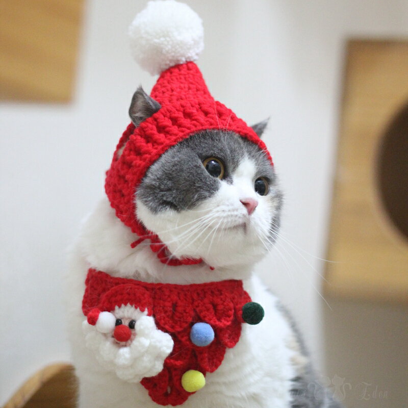 寵物帽子 寵物頭套 手工原創寵物貓咪圣誕帽子三角老爺爺口水巾小紅帽可愛頭套圍嘴新【KL8774】