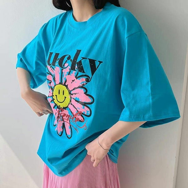 ANNAS 正韓 笑臉小花 短袖T 上衣 棉T 寬鬆 長版 印花 潮流 微笑 花朵 韓國 4