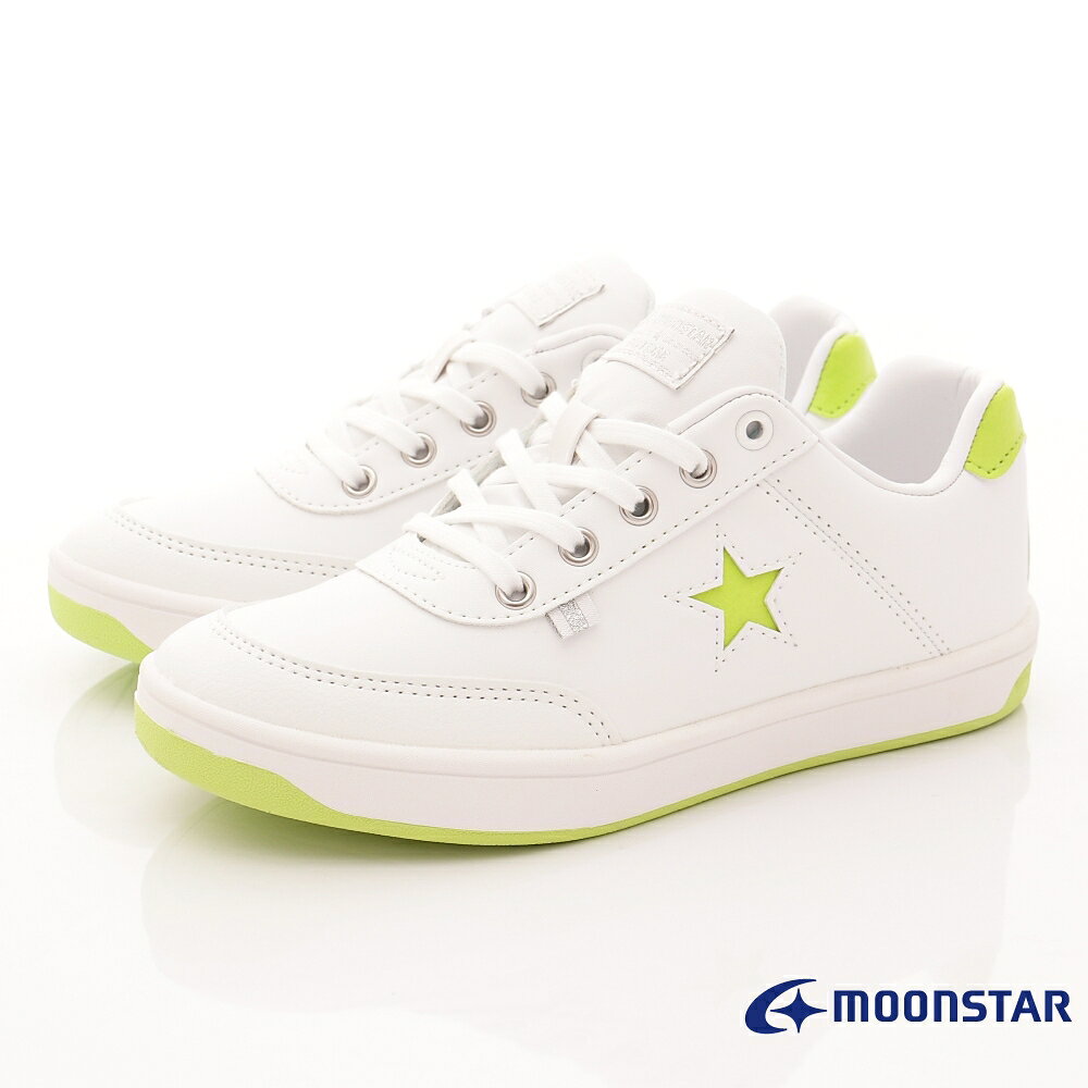 ★日本月星Moonstar機能童鞋FREE STAR系列寬楦耐磨透氣鞋款0027白綠(中大童段)