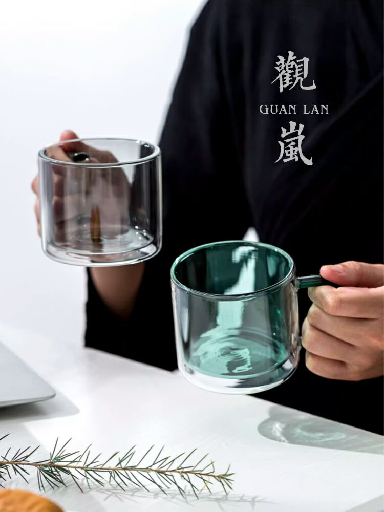 北歐ins玻璃杯創意家用高顏值水杯大容量茶杯帶把杯子早餐牛奶杯