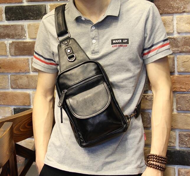 FINDSENSE Z1 韓國 時尚 潮 男 豎款 黑色 單肩包 手機包 斜挎包 斜背包 休閒運動騎行包