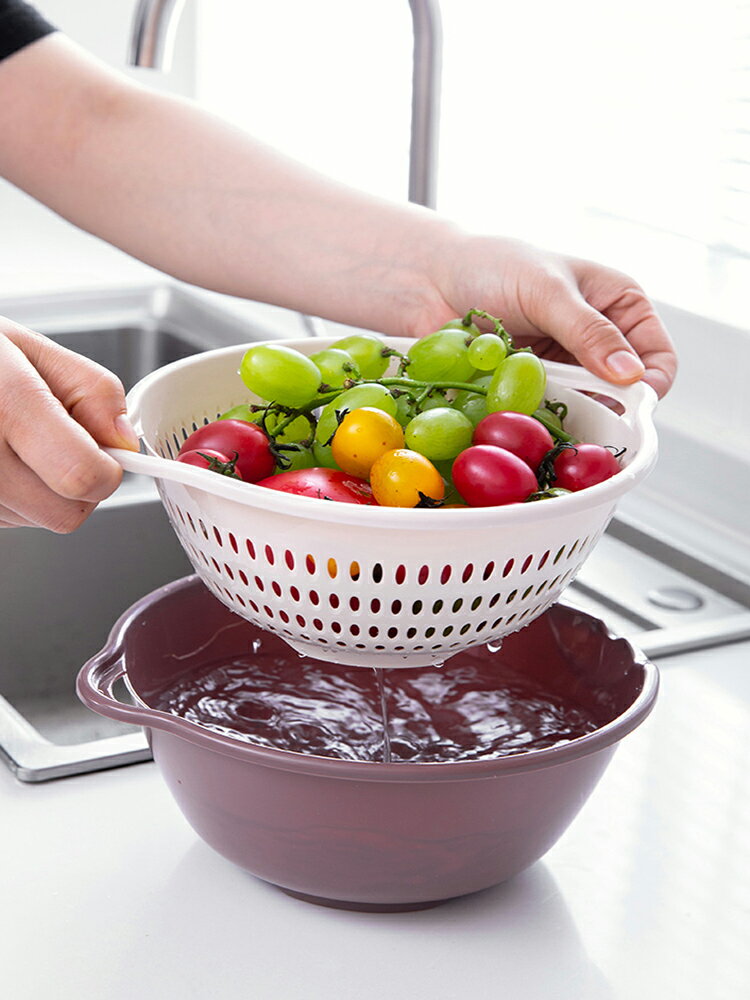 客廳果盆果籃收納筐水果盤 家用雙層塑料瀝水籃 廚房創意洗菜籃子