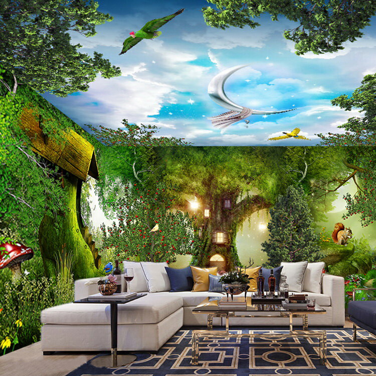 夢幻童話世界森林墻紙兒童游樂園動物園主題餐廳酒店ktv壁紙壁畫