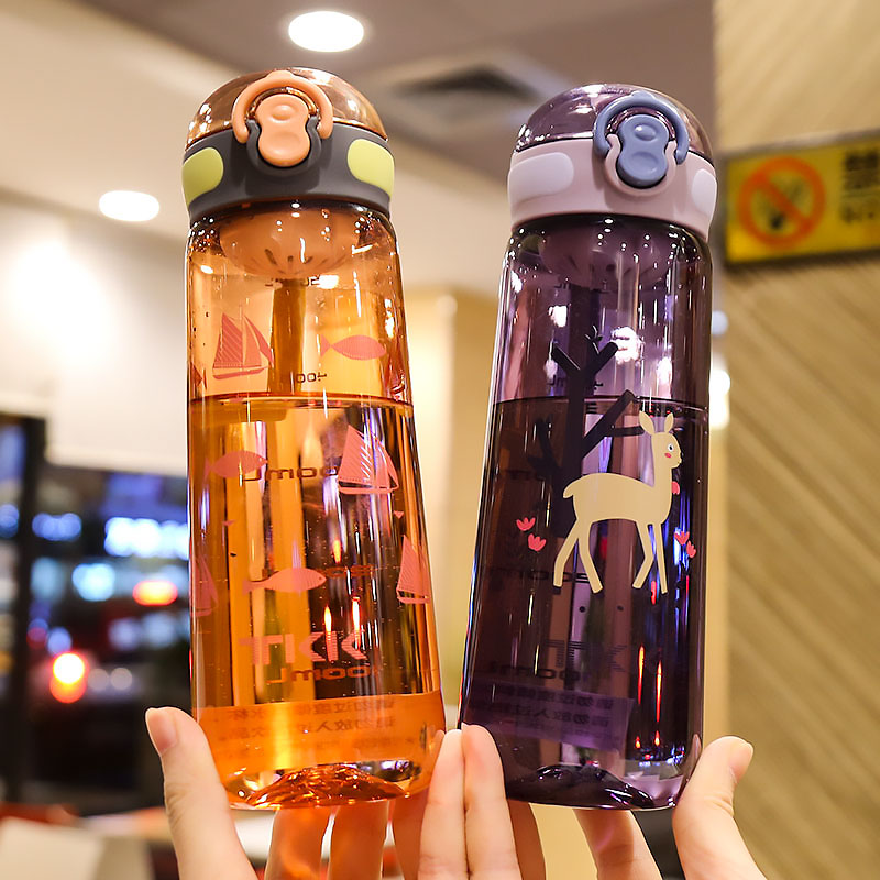 韓版創意帶過濾網塑料杯水杯子個性網紅健身運動男女便攜簡約刻度