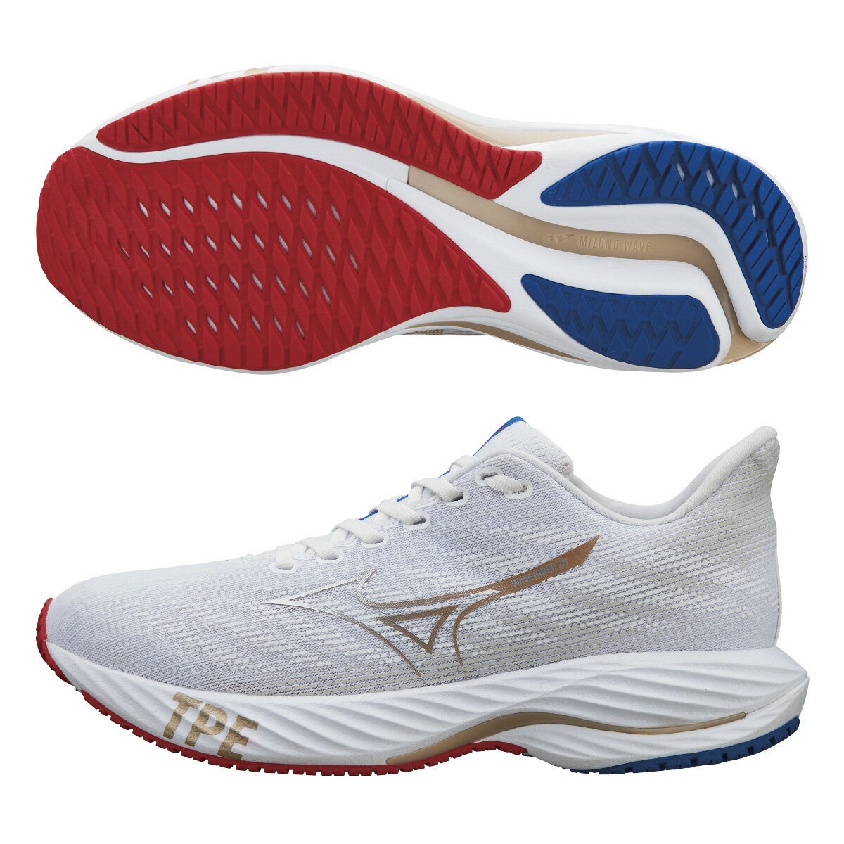 MIZUNO WAVE RIDER 28 男慢跑鞋 巴黎奧運 限定款 白金 贈鞋袋 路跑鞋 J1GC245501