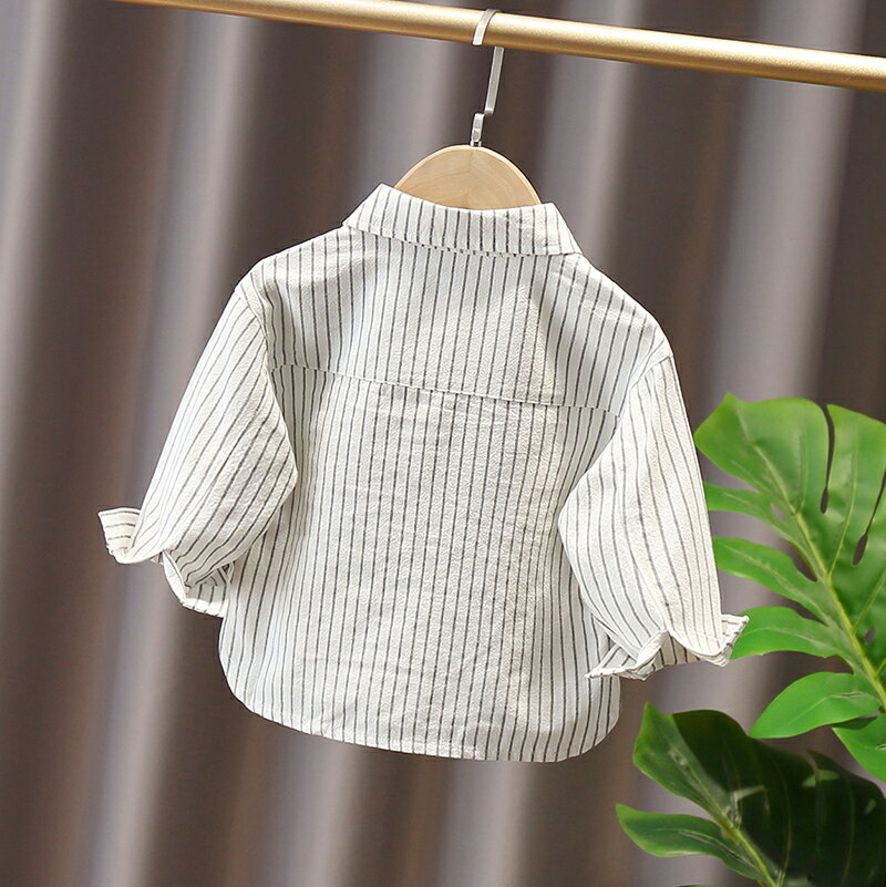 男童寶寶時尚豎條紋長袖襯衫嬰兒童裝春秋韓版中小童卡通上衣 6