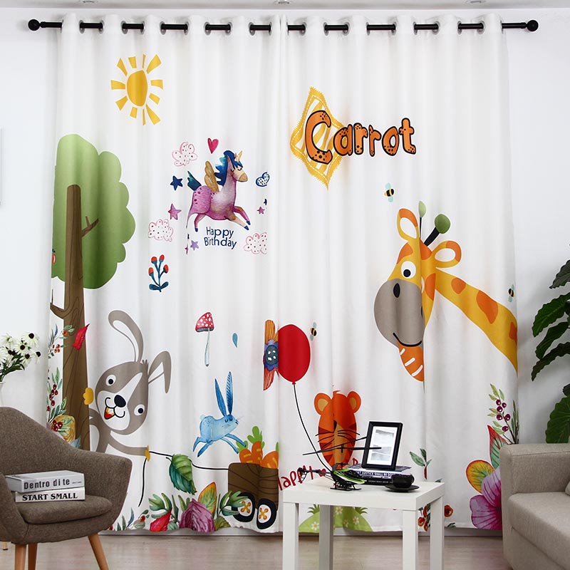 定制成品可愛卡通兒童房小孩房間臥室窗簾加厚隔熱遮光簾動物樂園