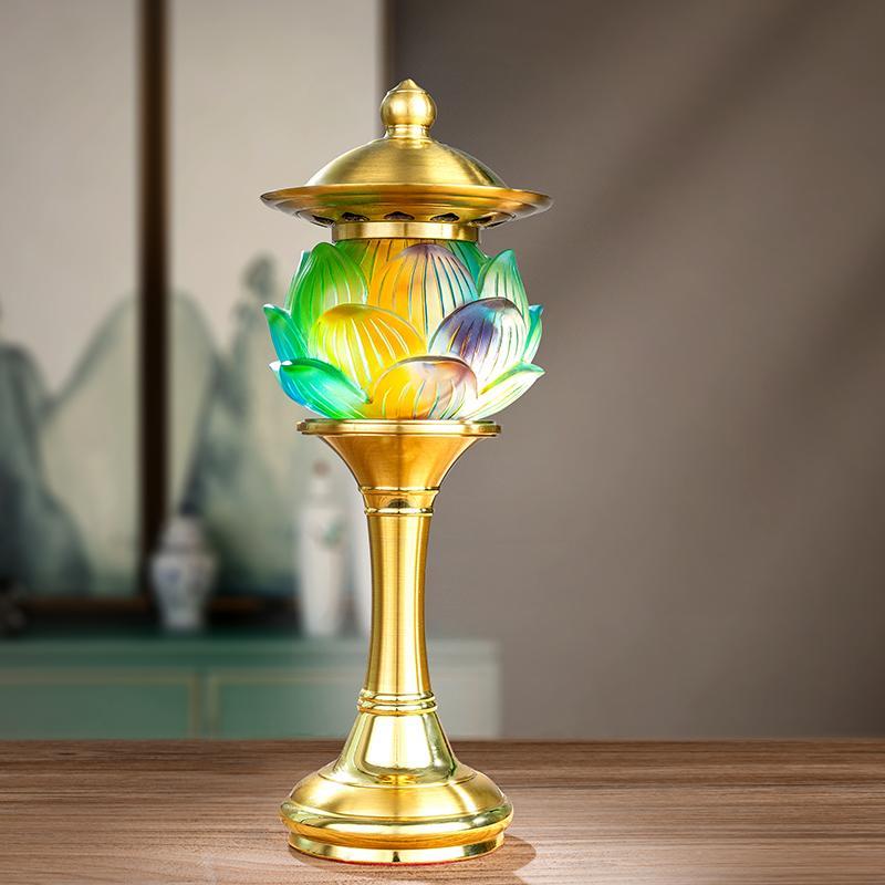 工廠直銷 【附發票】 免運 佛具 供燈 佛燈 蓮花燈 佛前供燈 2023新款蓮花燈家用菩薩佛前燈銅琉璃插電led七彩長明燈佛臺燈特惠/開立發票 全館八折 售後保障 s1217